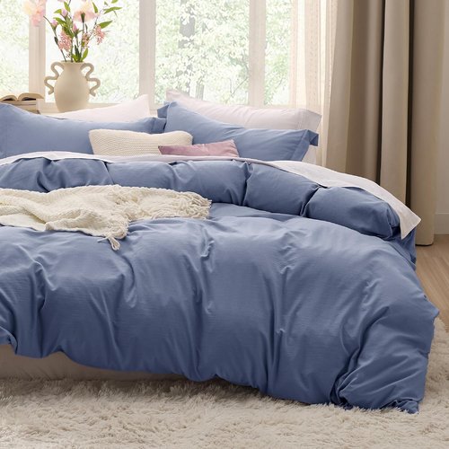 Bedsure Duvet Cover Set - Slate Blue Full Size, 3 Pieces of Extra Soft Cotton-Like Polyester, Includes 1 Zippered Duvet Cover 80x90 Inches & 2 Pillow Shams