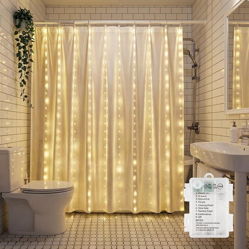 Brightown 180 LED Shower Curtain Fairy Lights - 70 Inch Warm White Waterproof String Lights | 8 Modes for Indoor & Outdoor Decor