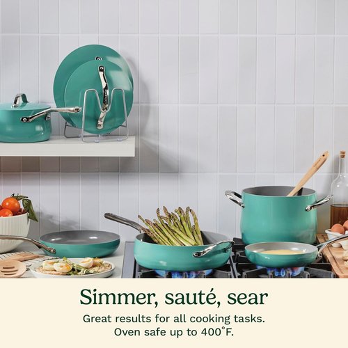 Cuisinart 12-Piece Ceramic Cookware Set - Nonstick Pots & Pans for Even Heat Cooking | Teal Finish
