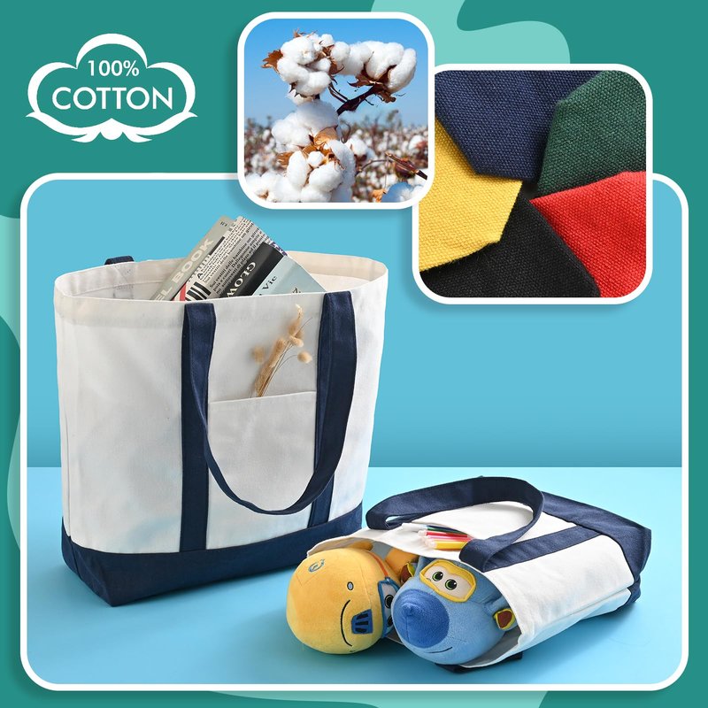 10Pcs Canvas Tote Bag Bulk with Outer Pocket, 12oz Cotton Blank Canvas Tote Bags 19 x 14.6Inch, 13 x 11Inch Reusable Grocery Bags Shopping Cloth Bags for Women, Mother's Day (5 Set Large & Medium)