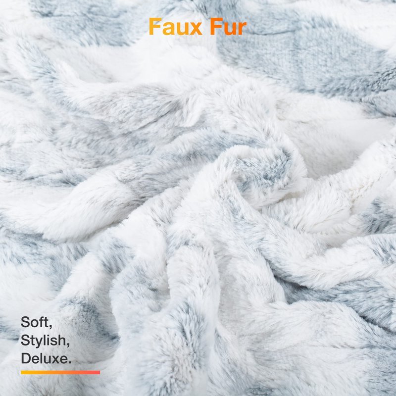 WOOMER Heated Blanket Twin Size 62" x 84", Electric Blanket with 0.5-12 Hours Timer & 10 Heating Levels, ETL Certified, Marble Blue Double-Sided Faux Fur, Over-Heat Protect, Machine Washable