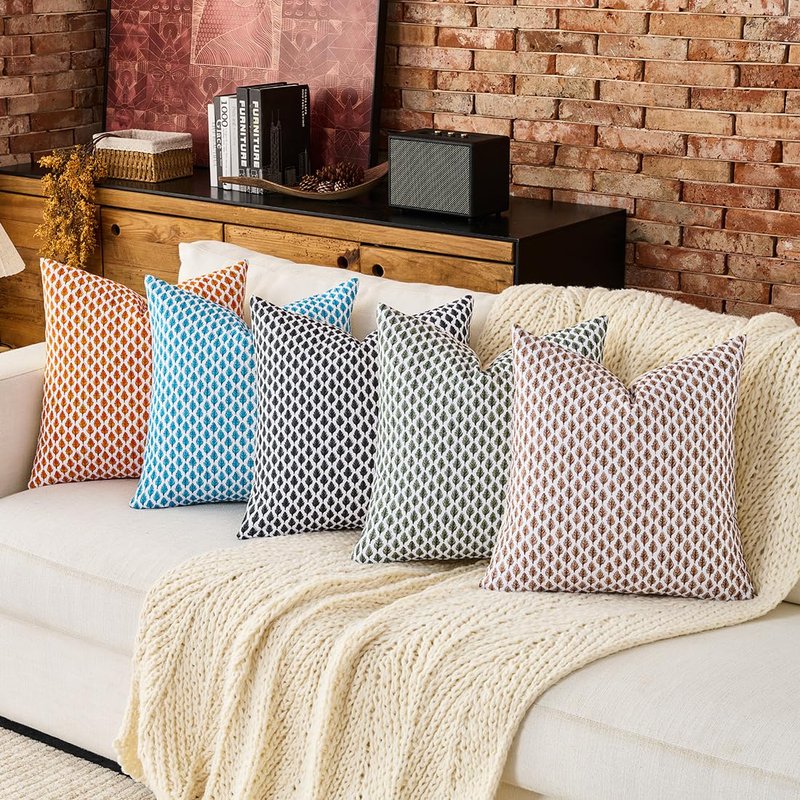 Brown Large Pillow Covers 24x24, 100% Cotton Block Print Leaf Pillows, 1 Pack Farmhouse 24 x 24 Patio Couch Pillow Covers, Cute Cozy Aesthetic Fall and Winter Room Decor (No Pillows Inserts)