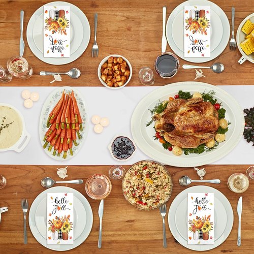 100 Pcs Fall Paper Napkins Thanksgiving Guest Napkin 3 Ply Pumpkin Paper Napkin Hello Fall Disposable Hand Towels Decorative Hand Paper Towel for Autumn Harvest Party, 13 x16 Inch