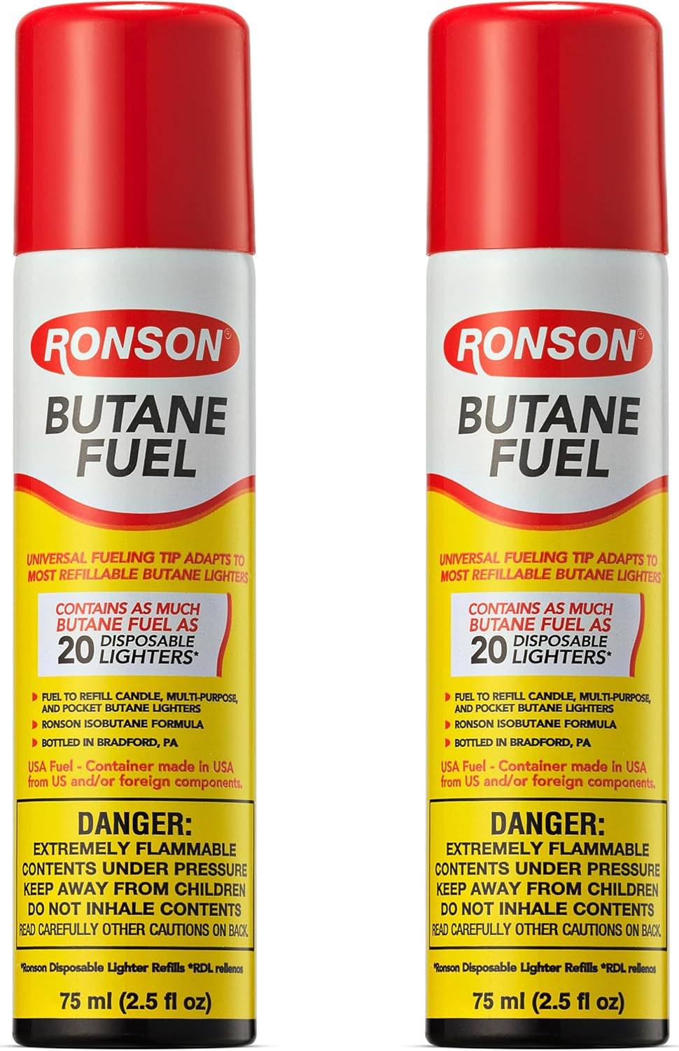 Ronson Butane Fuel Refill 75ml - Clean Burning Universal Lighter Fluid for Torch & Kitchen Use | Pack of 2