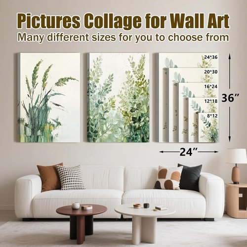 Boho Flowers Canvas Wall Art Prints by [Brand Name] - Modern Botanical Floral Decor | 12"x16" Wrapped Frame