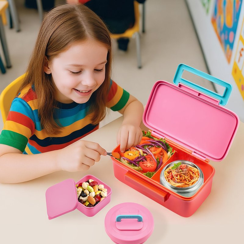 JXXM Lunch Box for Kids With 8oz Soup Thermo, Leak-proof Lunch Container with 2 Compartments, Thermo Food Jar Food Containers for Back to School Girls Boys (Pink)