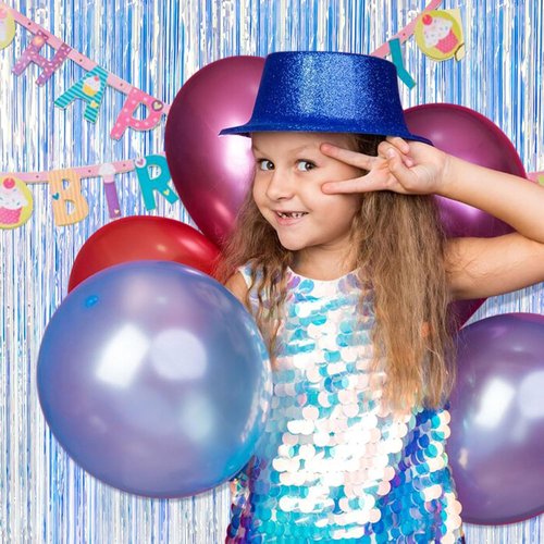 Iridescent Party Backdrop Decorations by [Brand Name] - 5 Pack Tinsel Curtain for Birthday & Graduation Events
