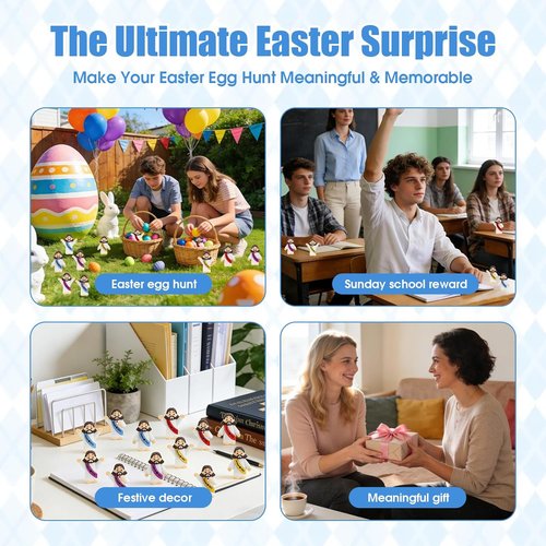 Mini Jesus Figurines by [Brand Name] - 40 Pcs Bulk Set for Easter Egg Stuffers & Religious Gifts | 4 Colors & 3 Poses