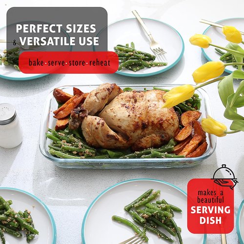 EATEX 16-Piece Deep Glass Casserole Dishes for Oven with Plastic Lids, Glass Baking Dishes for Oven, Rectangular Bakeware for Lasagna, Cooking, Leftovers, Kitchen, Freezer to Oven Dishwasher Safe