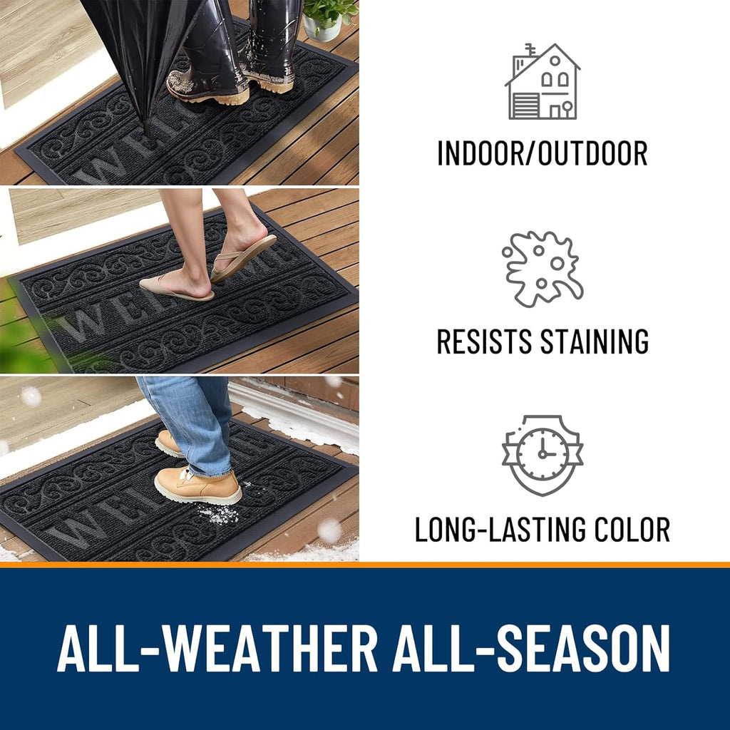 OLANLY Heavy Duty Welcome Door Mat - Waterproof All-Weather Stain Resistant | 29.5 x 17 Inches, Black