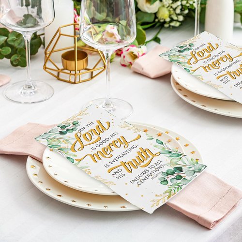 JarThenaAMCS 100 Pcs Greenery Christian Guest Napkins Eucalyptus Leaves Disposable Napkins Decorative Dinner Paper Hand Towels for Home Wedding Party Supplies Table Decor