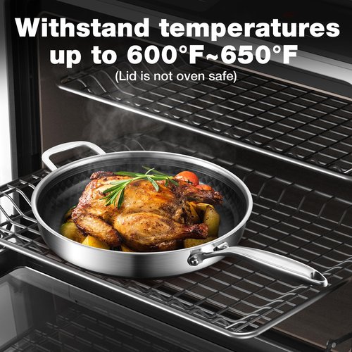 MOUTIUS 12-Inch Non Stick Frying Pans, Ceramic Coating NonStick Stainless Steel Pan Set, Tri-Ply Skillets and Pan Set with Lid, Cool-Touch Handle, Dishwasher and Oven Safe