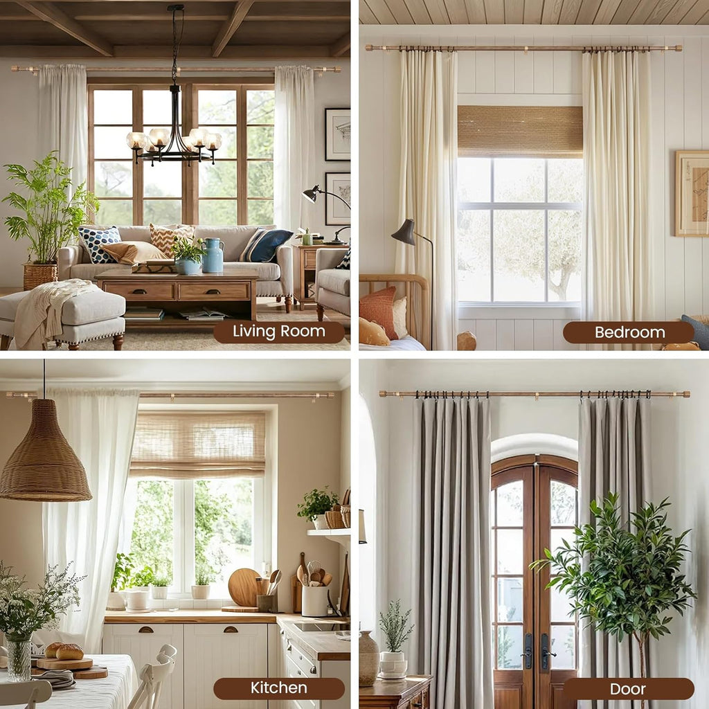 Skiennix 1” Diameter Adjustable Curtain Rods - Heavy Duty Matte Wood Grain | Fits 30-84 Inch Windows (2 Pack)