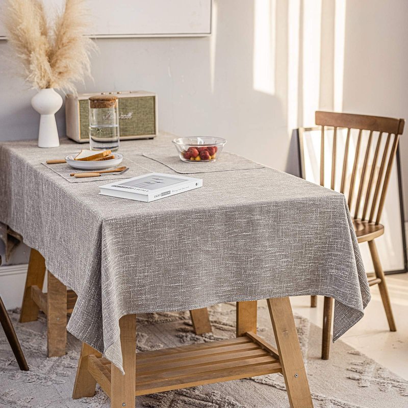 JSFLY Waterproof Cotton Linen Tablecloths Rectangle Dining Table Cloth, Wipe Clean Indoor & Outdoor Table Cover for Buffet Party and Banquets, Wrinkle Resistant（54"x70"） Gray Coffee