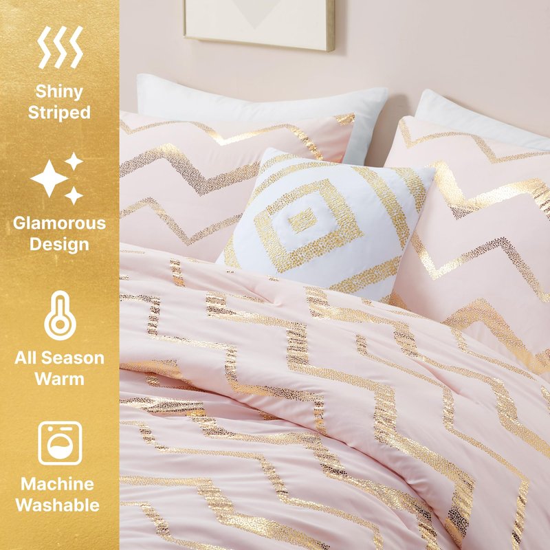 Codi Teen Girl Bedding, Comfy Girls Comforter Sets Full & Queen Size for Kids Bedroom, Pink and Gold, 4 Piece for Teenagers - All Seasons Warm