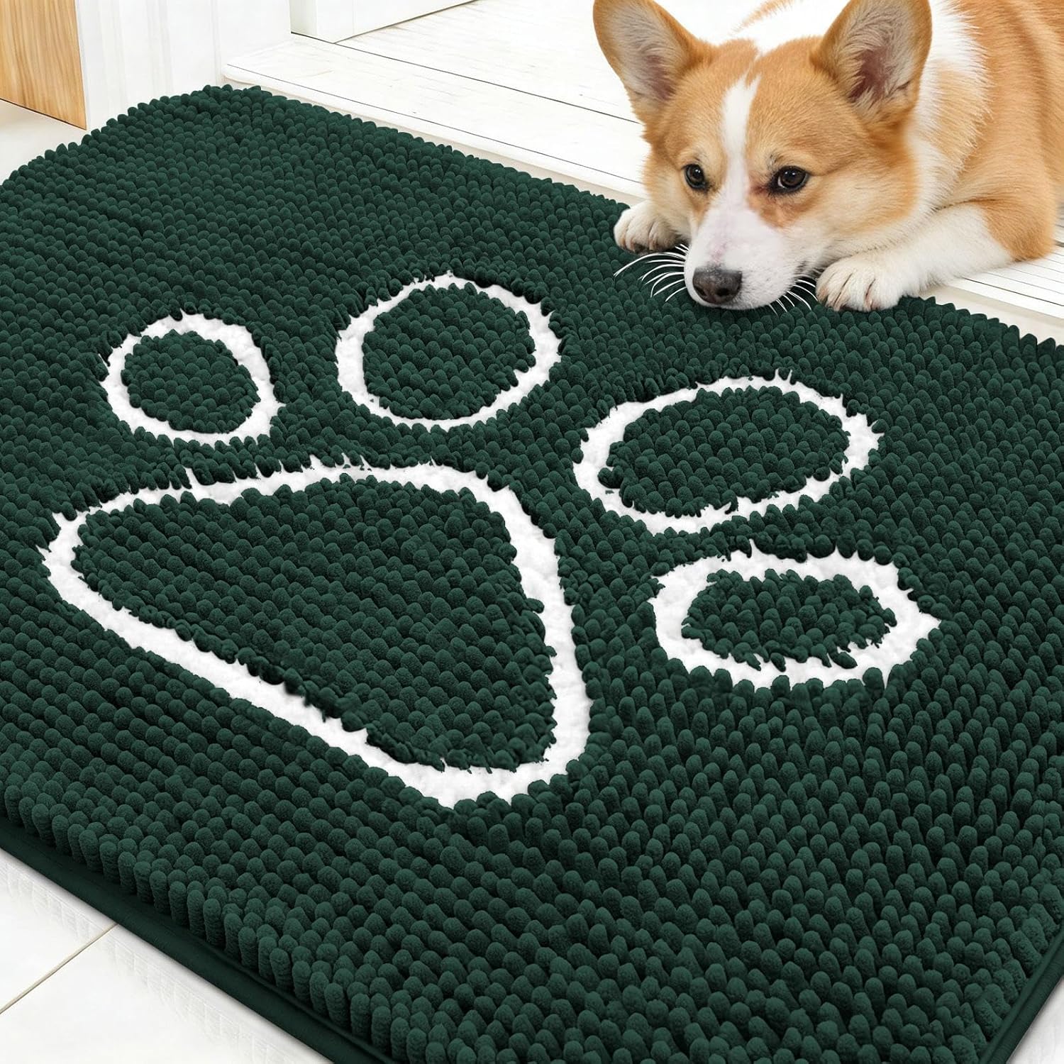 OLANLY Dog Door Mat - Absorbent Non-Slip Mud Mat for Muddy Paws | 30x20 Inches, Blackish Green