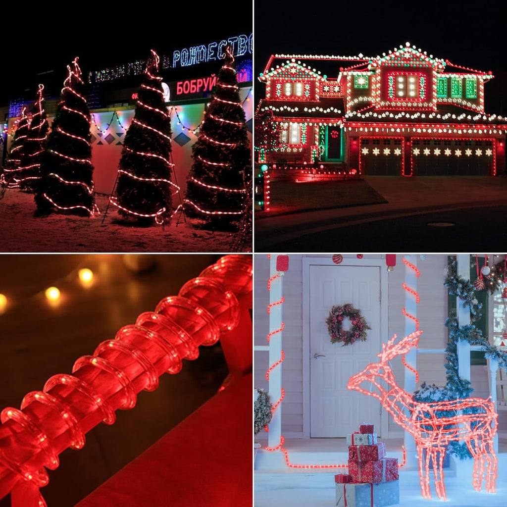 Skiennix 150ft LED Rope Lights - Waterproof, Flexible Tube Lighting with 8 Modes | Red for Indoor & Outdoor Decor