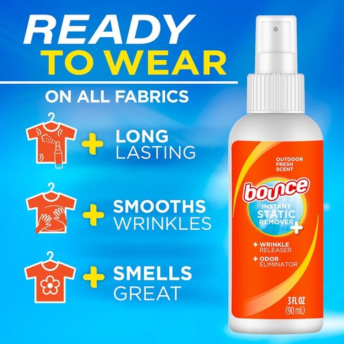 Bounce Anti-Static Spray - 3-in-1 Odor Eliminator & Wrinkle Release | Travel Size (3 Oz)