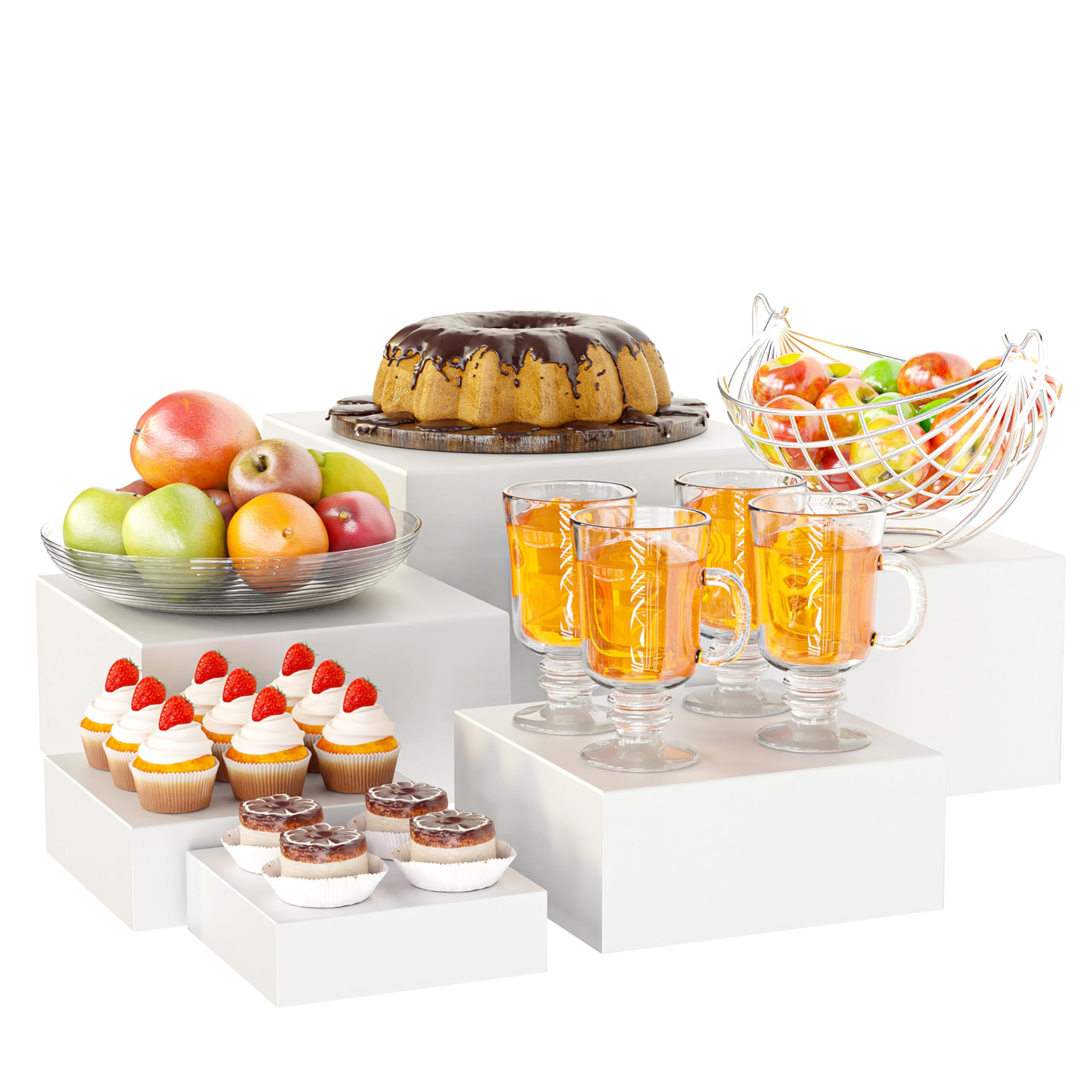 ihomecooker Metal Buffet Risers,6PCS Food Risers for Buffet Table 5in to 10in Display Stand for Wedding Catering Dessert Grayish White Cube Boxes Nesting Risers with Hollow Bottoms