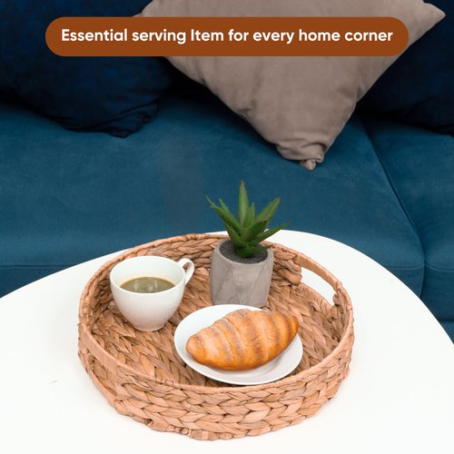 KOLWOVEN Set of 2 Round Hyacinth Trays, 12.5 and 11.5 Inch Wicker Serving Tray, Natural, KHAY-BEO-SET2