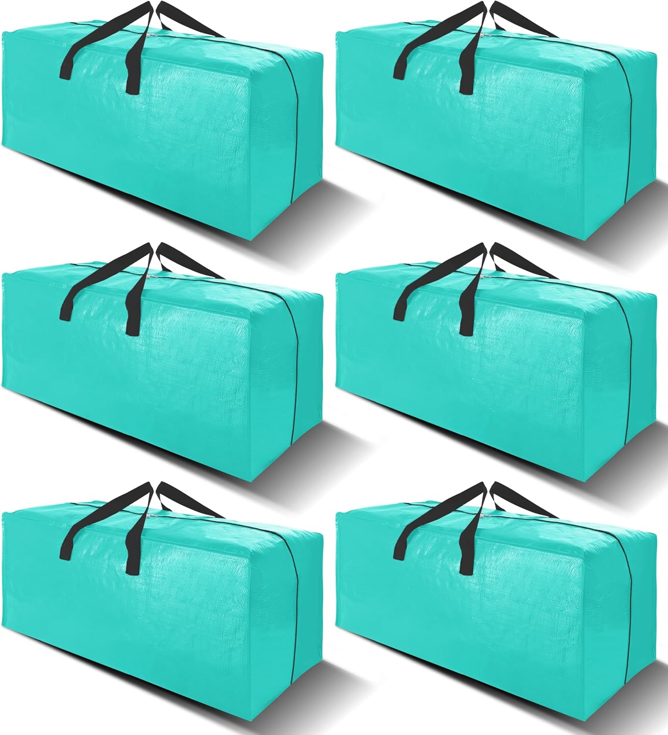 VELVETSURE Heavy Duty Large Moving Bags - 6 Pack with Backpack Straps & Strong Zippers | Space-Saving Aquamarine Totes
