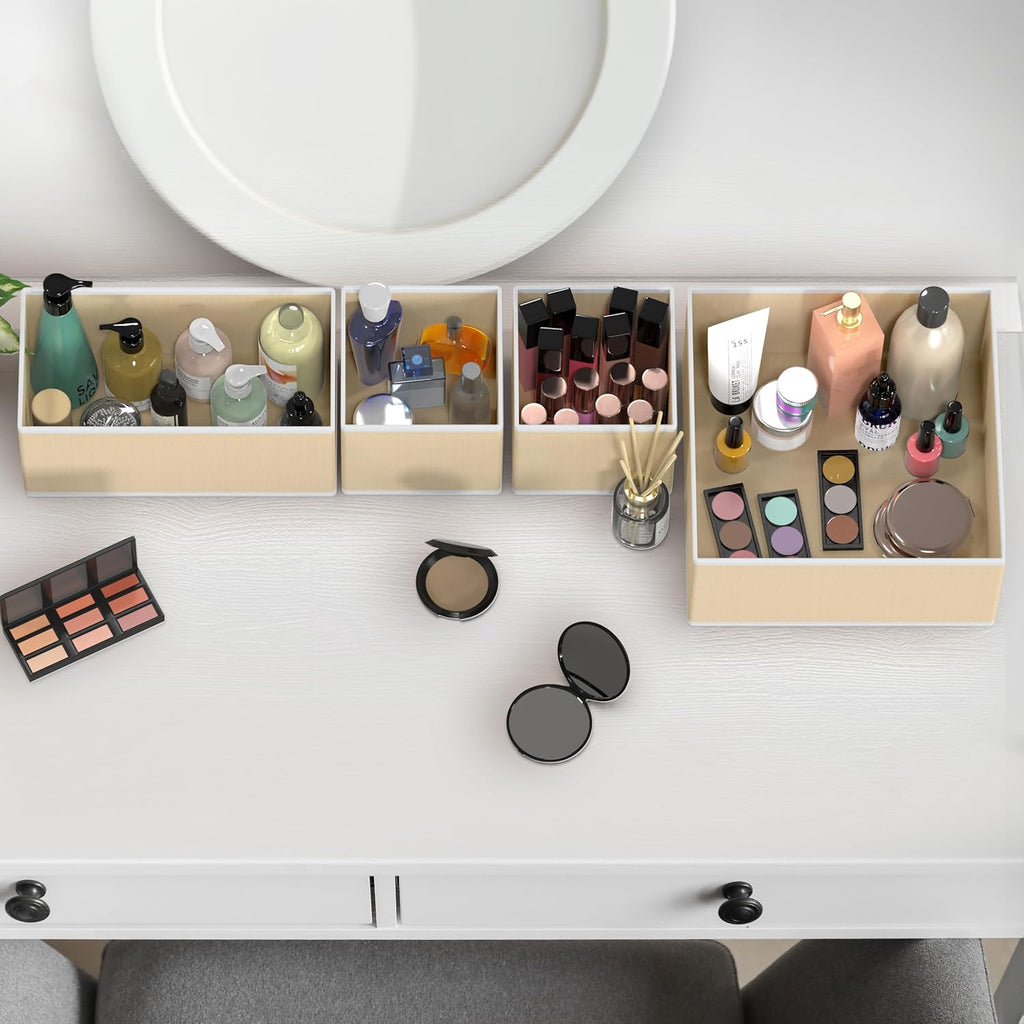 Simple Houseware Foldable Drawer Organizer Set - 12 Beige Fabric Storage Bins for Clothes & Accessories