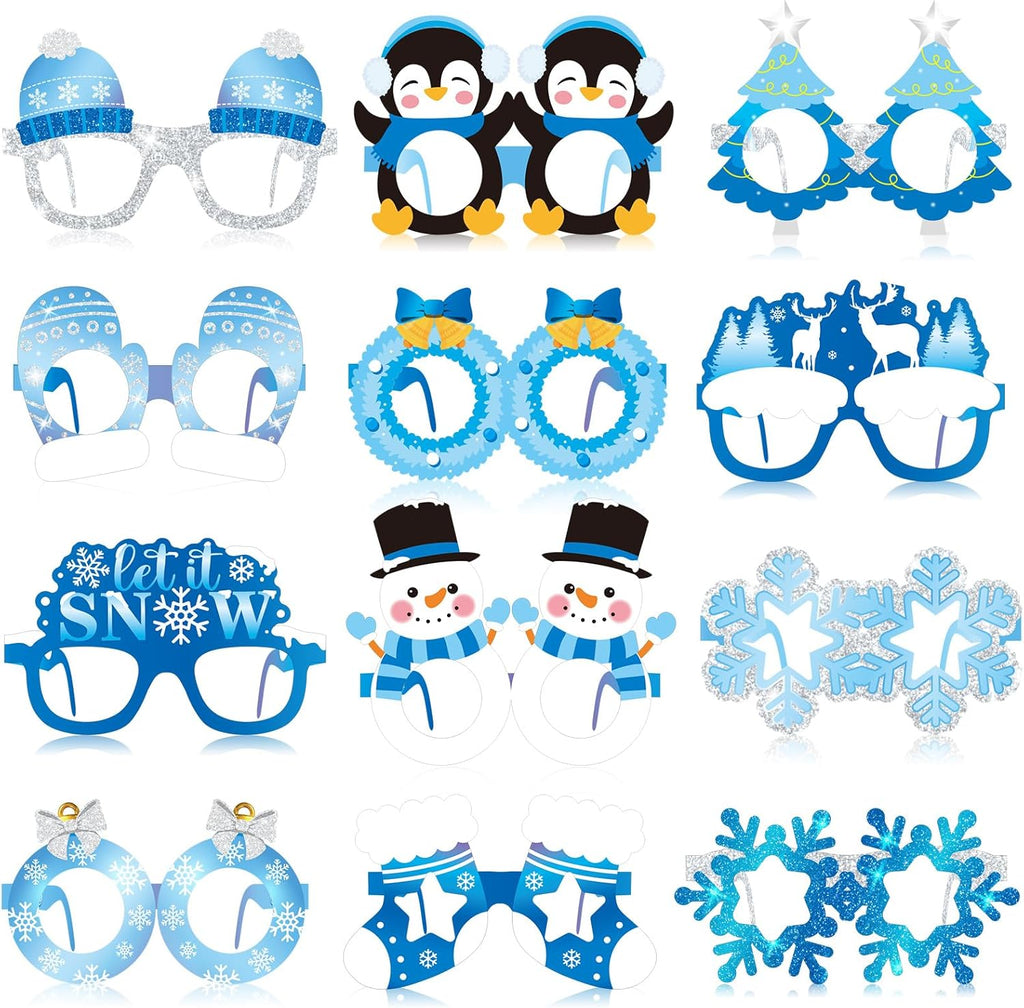 Skiennix Winter Party Favors - 36 Pcs Snowflake Paper Eyeglasses for Holiday Celebrations