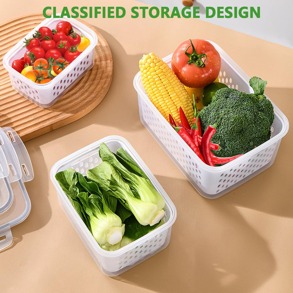 5 PCS Fruit Storage Containers for Fridge, Leakproof Food Storage Containers with Removable Colander, Dishwasher & Microwave Safe, Produce Saver Container Keep Berry Fruit Vegetable Fresh Longer