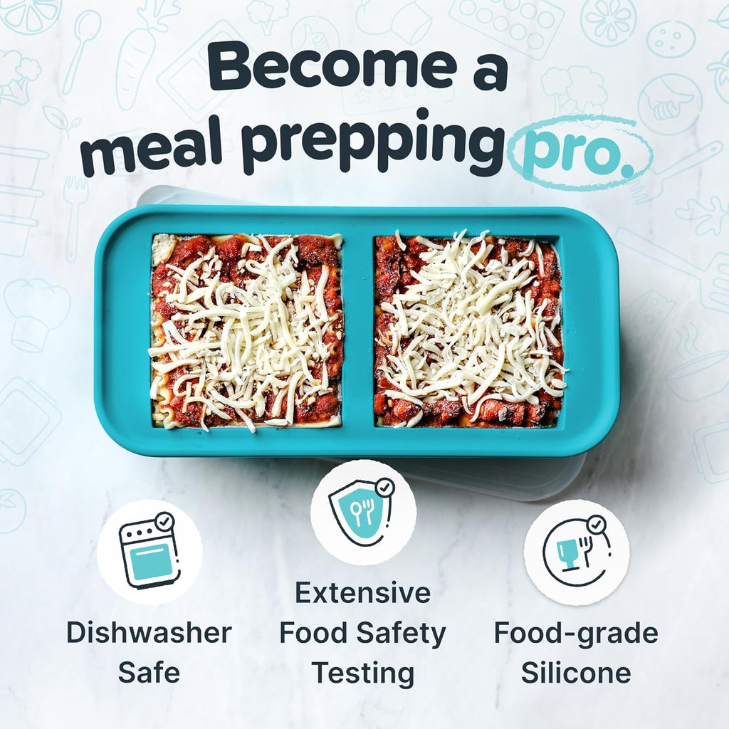 Souper Cubes Silicone Freezer Molds Set - Meal Prep Trays with Lids, 2 Tbsp, 1/2, 1 & 2 Cup - Aqua