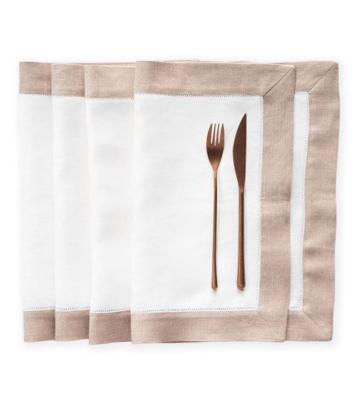Linen Placemats Set of 4-100% Flax Linen White and Natural Placemats 14 x 19 inch - Classic Hemstitch Placemats Washable for Fall, Thanksgiving, Christmas and Winter Decor