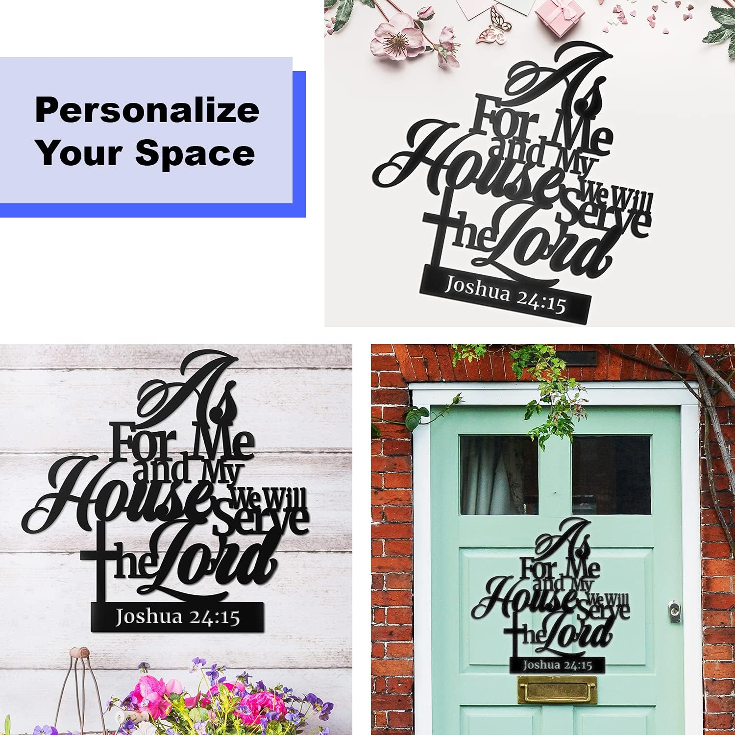 Vivegate Metal Bible Verse Wall Decor - "As For Me And My House" Christian Sign | Black