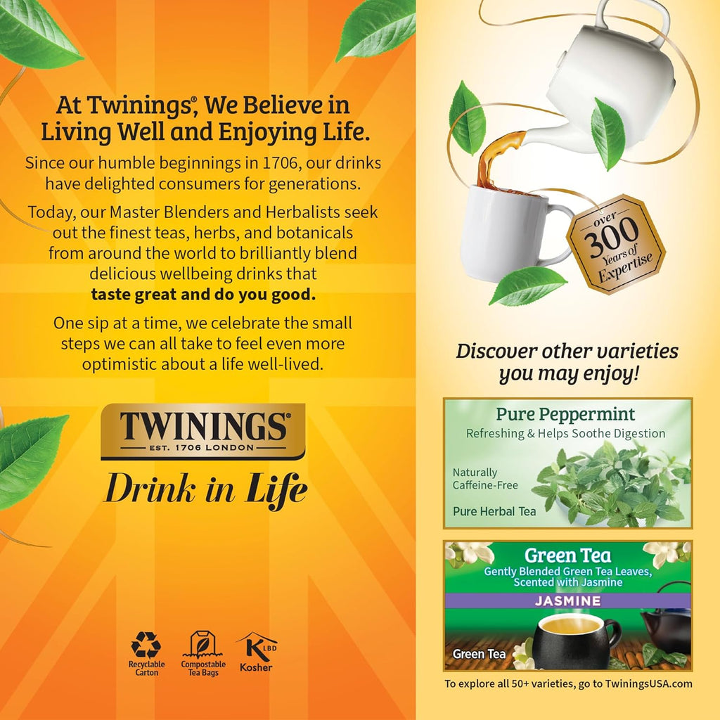 Twinings Lemon & Ginger Herbal Tea - Spicy Ginger & Lemon Peel, Caffeine-Free, 150 Individually Wrapped Bags