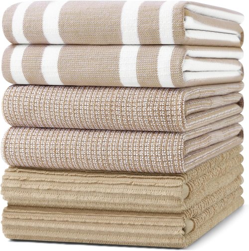 Homaxy Premium Kitchen Towels - Soft & Absorbent 380 GSM Cotton Dish Towels | 18”x28”, 6 Pack, Khaki