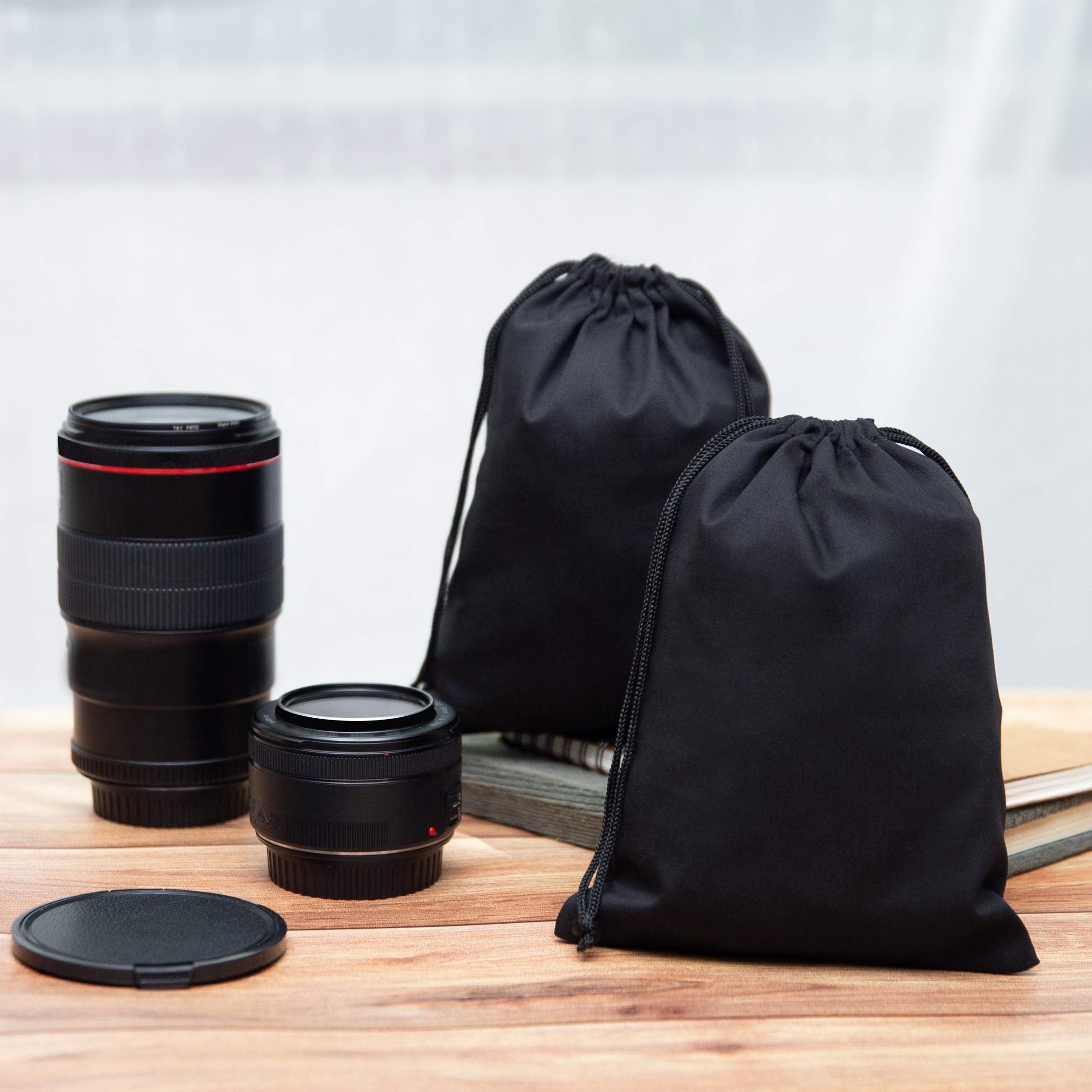 DR Black Cotton Drawstring Bags with Double String, Small Cinch Bag for Pantry Gifts Kitchen Wardrobe (6 x 8 inch - 12 pack)