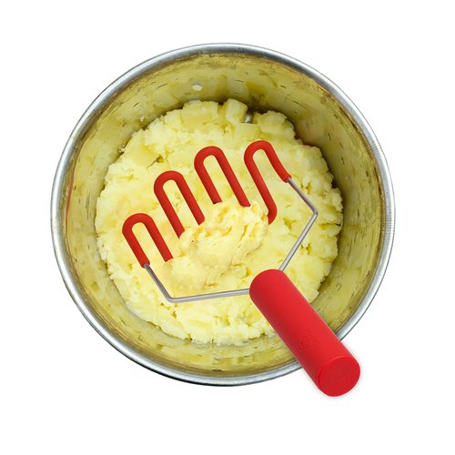 Jell-Cell Potato Masher - Silicone Protect Body with Premuim Stainless Steel Non-Scratch Cookware for Smooth Mashed Potato Vegetables and Fruits Color Red
