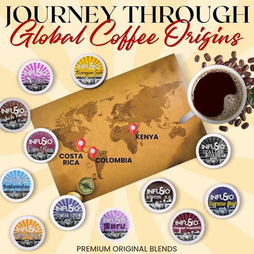InfuSio Coffee Pods Variety Pack - 96 Count of Premium Medium & Dark Roast Blends | Compatible with Keurig K-Cup 2.0