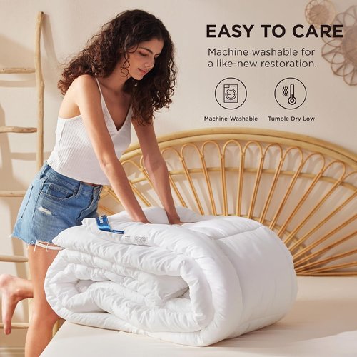 Bedsure Comforter Duvet Insert - Quilted Queen Size All-Season Down Alternative Blanket, White 88 x 88 Inches