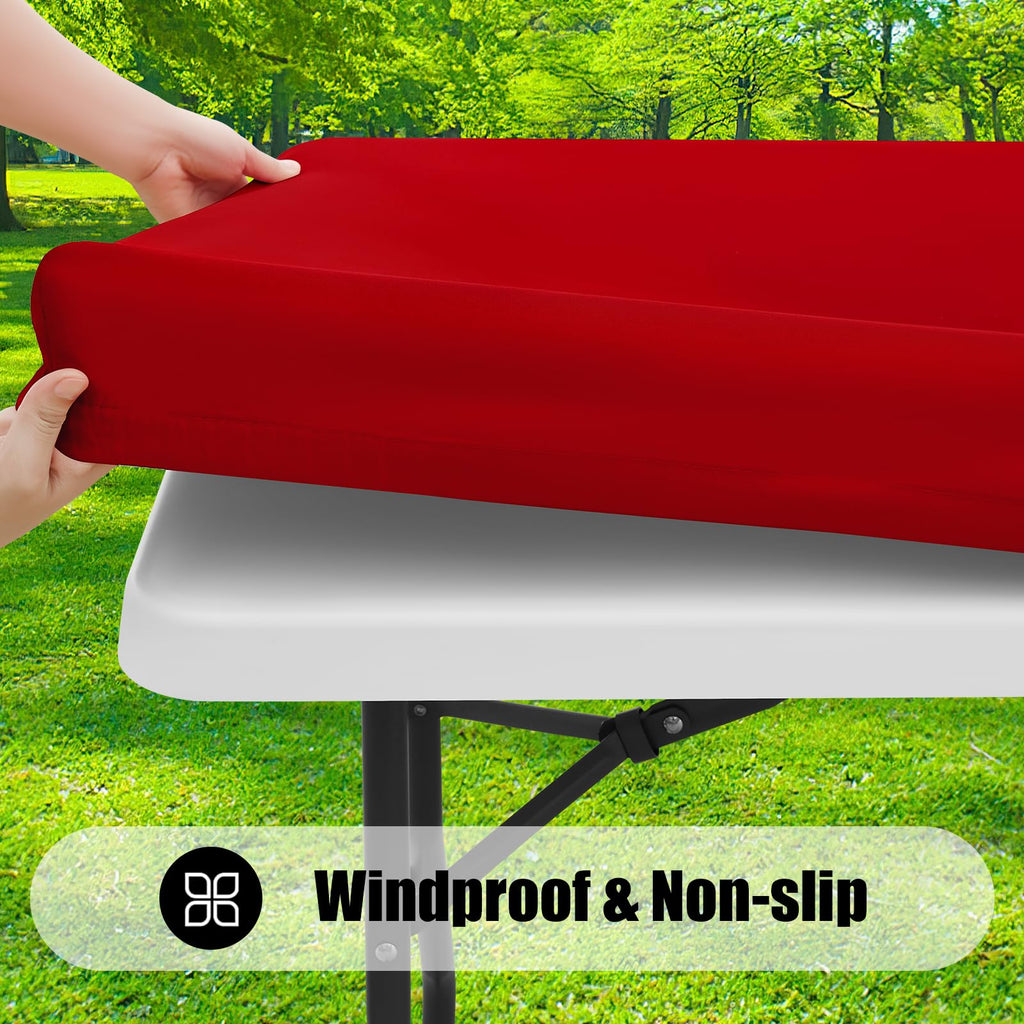 Smiry 4 Pack Rectangle Picnic Table Cloth, Waterproof Elastic Fitted Tablecloths, Washable Polyester Rectangular Patio Table Cover for Camping, Indoor and Outdoor (Red, 30"x72")