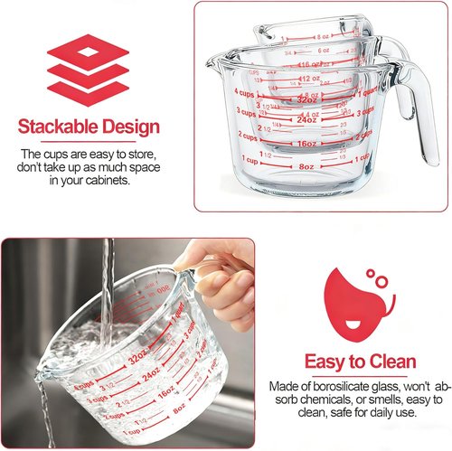 MCIRCO Glass Measuring Cups Set - 6 Pcs with Lids, Nesting Design, 1-Cup to 4-Cup Sizes for Kitchen Use