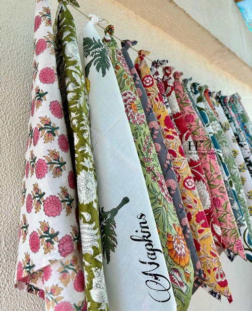 Assorted Mix and Match Hand Block Floral 100% Cotton Cloth Napkins Perfect for Kids,Wedding Events,Home Parties and Dining Table-Zero Waste Napkins