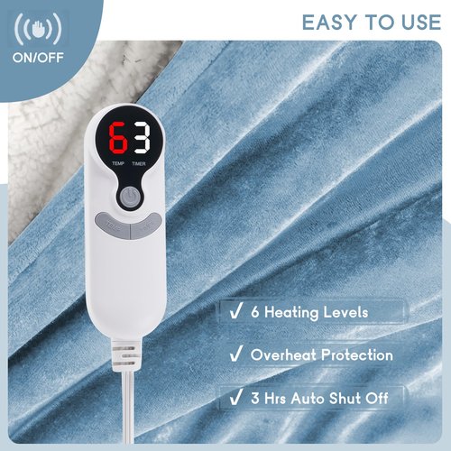 Minervada Electric Heated Blanket Throw 50''x60'', Lightweight Soft Warm Flannel Electric Blanket, 3 Hour Auto Shut Off, 5 Heating Levels, Machine Washable - Grey&White