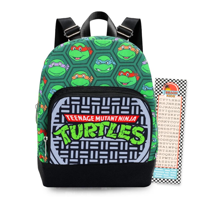 Teenage Mutant Ninja Turtles Mini Backpack - 10" Iconic Woven Small Backpack with Front Pocket and Bookmark Bundle | Adjusts to Fit Kids, Toddlers, Teens, Adults, Boys