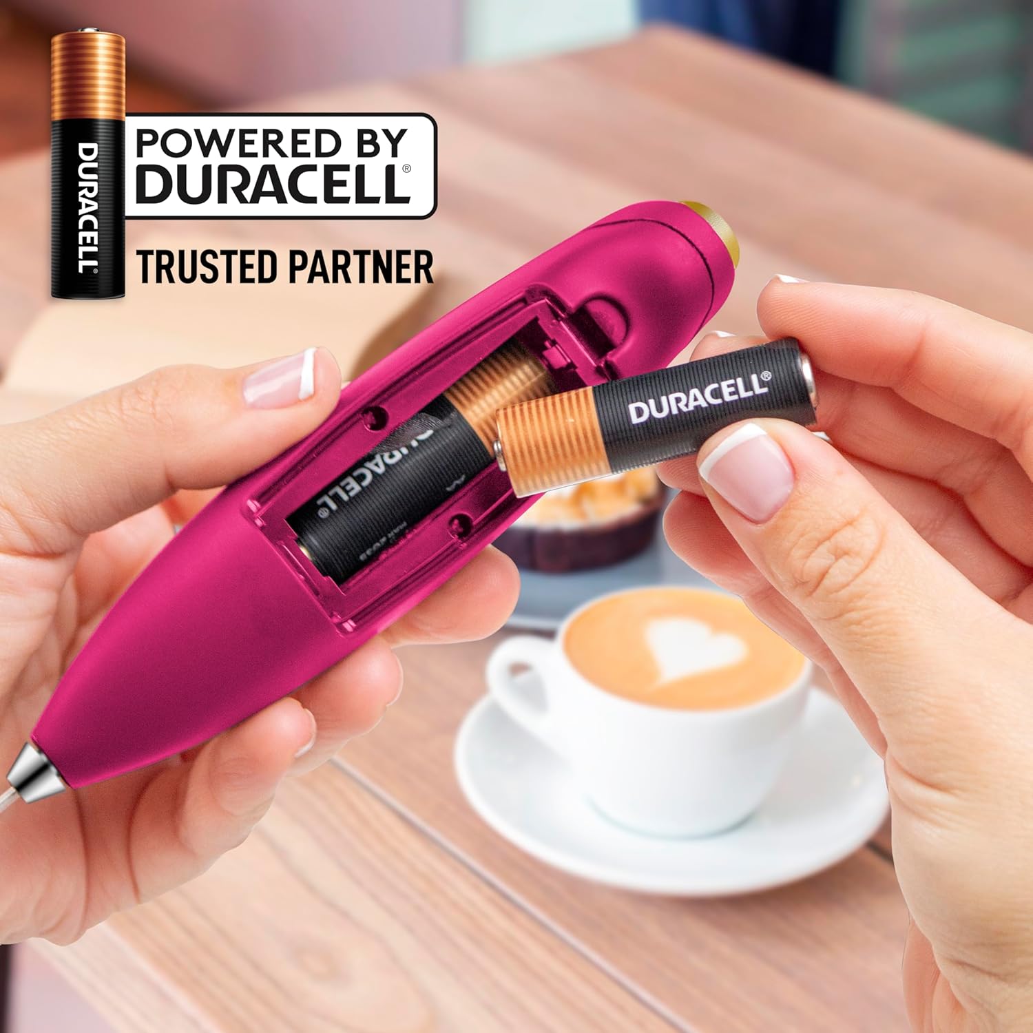 Zulay Kitchen Milk Frother Wand - Ultra-Fast Handheld Electric Whisk for Coffee & Lattes - Hot Pink Gold