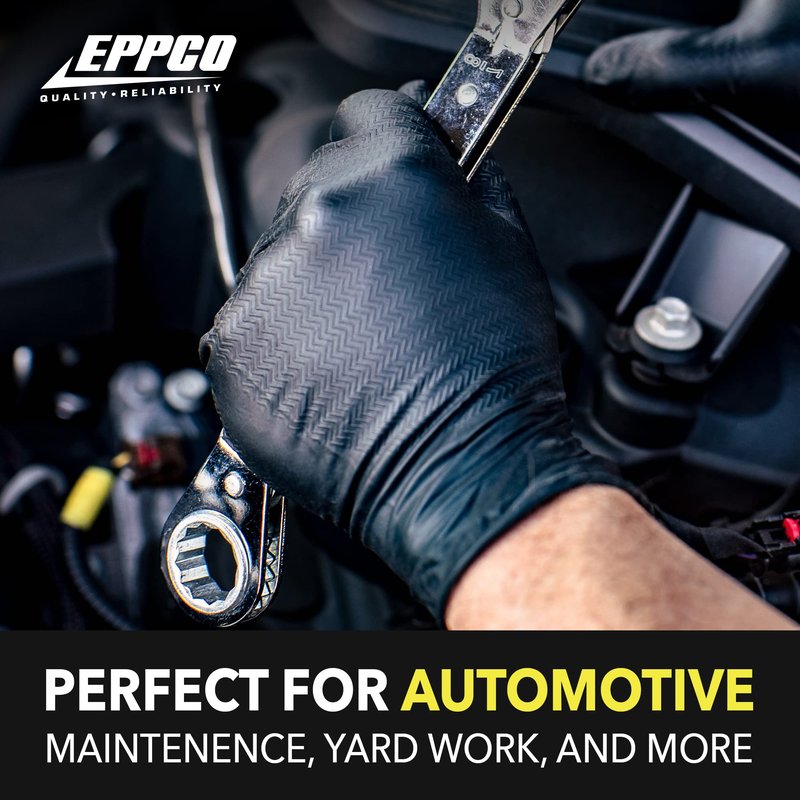 EPPCO LionGrip 7-Mil Black Nitrile Gloves Disposable Powder Free, Latex Free Textured Superior Grip Glove for Mechanics, Auto-motive, Industrial Work, X-Large, Box of 100