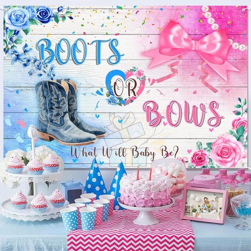 Boots Or Bows Gender Reveal Backdrop - Rustic Cowboy & Cowgirl Decor | 7x5ft Photo Banner
