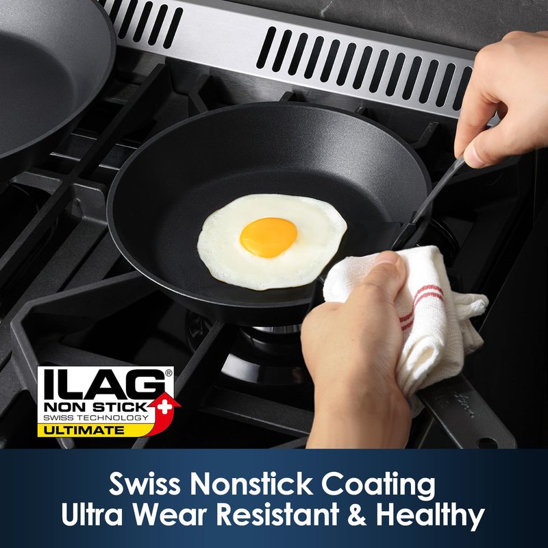 SENSARTE Nonstick Frying Pan Set 2-Piece, Oven Safe Skillets with Swiss Coating, Induction Compatible Chef Pan Set, Dishwasher Safe Cooking Pans, PFOA PFOS Free, 10 and 12 Inch