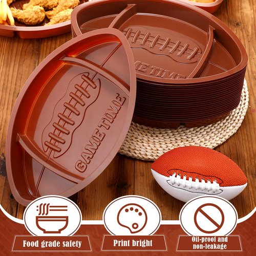 Wiwiqing 48 Pcs Football Serving Trays, Large 13.4 x 8.5 Inch Plastic Football Snack Thick Trays, Includes 2 Dip Sections, Tailgate Party Serveware Decorations