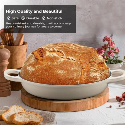Cast Iron Dutch Oven by [Brand Name] - 6Qt Sourdough Bread Baking Pan with Lid | Enameled, Oven Safe to 482℉, White