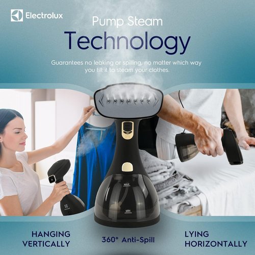 Electrolux Portable Handheld Clothes Steamer - LX15003 Wrinkle Remover with Lint Brush & Fabric Brush | Black
