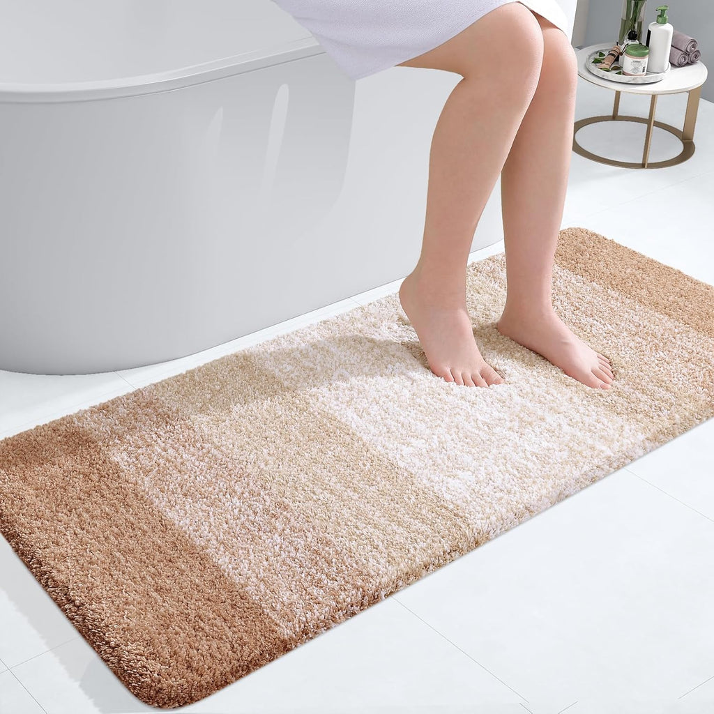 OLANLY Bathroom Runner Rug - Extra Soft Microfiber with Rubber Backing | Quick Dry, Machine Washable, 47x20 Inches, Beige